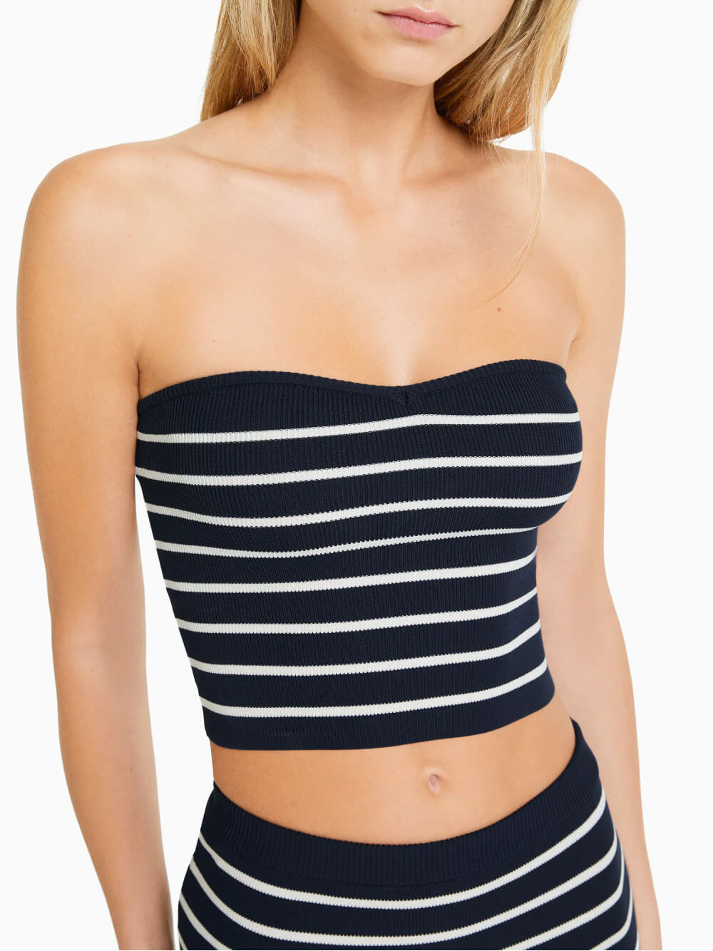 Striped knit bandeau crop top