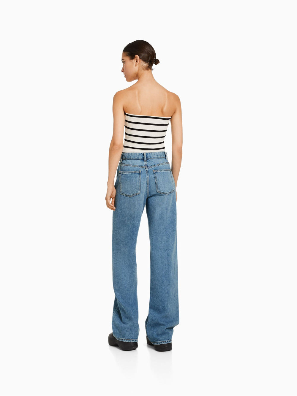 Striped knit bandeau crop top