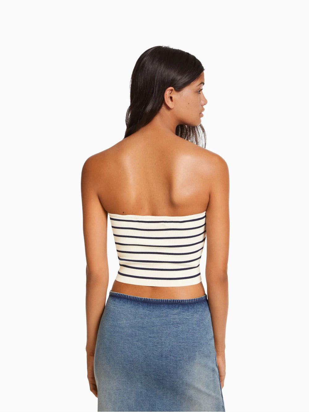 Striped knit bandeau crop top