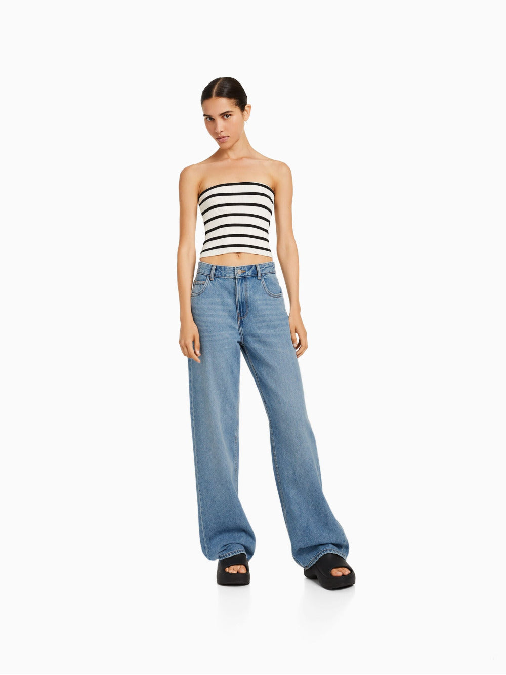 Striped knit bandeau crop top